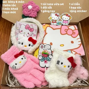 Set quà hình hello kitty màu hồng dễ thương, quà tặng bạn gái, quà tặng valentine, quà tặng 8/3, quà 20/10, quà noel