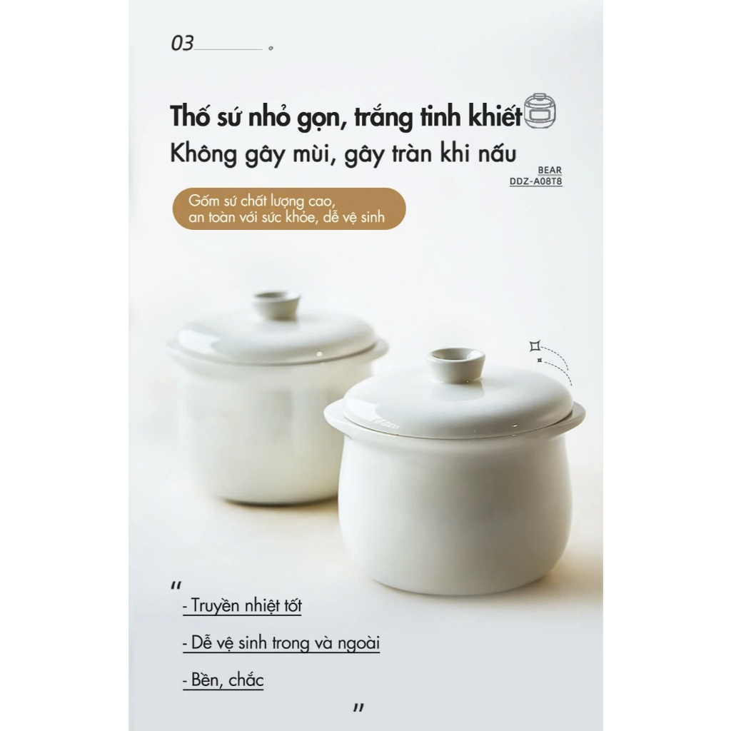 Ảnh Nồi Nấu Chậm Đa Năng 0.8L Bear DDZ-A08T8 (SC-4H08K) | Kèm xửng hấp - Nồi ăn dặm cho bé | Bảo Hành 18 Tháng 1