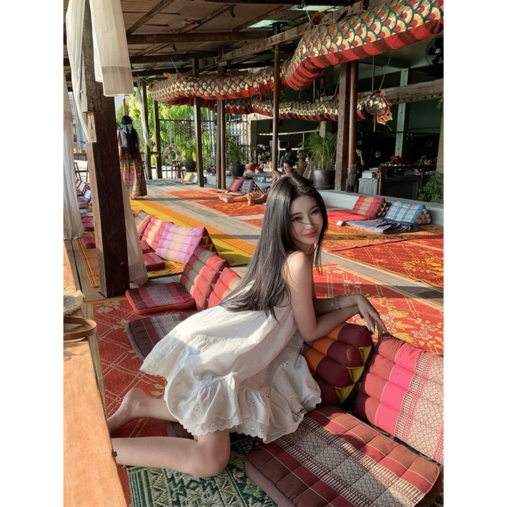 Đầm Hai Dây Buộc Nơ Hoa Thêu TIBU Đầm Babydoll Che Khuyết Điểm Dễ Thương Sang Chảnh Đi Chơi D289 – 2