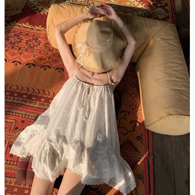 Đầm Hai Dây Buộc Nơ Hoa Thêu TIBU Đầm Babydoll Che Khuyết Điểm Dễ Thương Sang Chảnh Đi Chơi D289 – 3