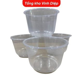 Bát nhựa tô nhựa trong suốt  900ml có nắp đựng bún phở cháo đồ ăn QQ