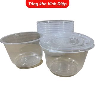 Bát nhựa tô nhựa trong suốt  900ml có nắp đựng bún phở cháo đồ ăn QQ