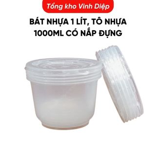 Bát nhựa tô nhựa trong suốt  900ml có nắp đựng bún phở cháo đồ ăn QQ