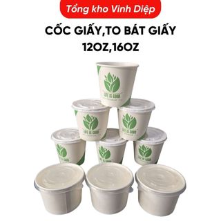 Set 50 cốc giấy tô bát giấy 12oz 360ml 16oz 480ml dùng 1 lần đựng cháo, chè, kem, đồ ăn nóng lạnh