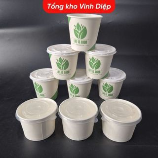 Set 50 cốc giấy tô bát giấy 12oz 360ml 16oz 480ml dùng 1 lần đựng cháo, chè, kem, đồ ăn nóng lạnh