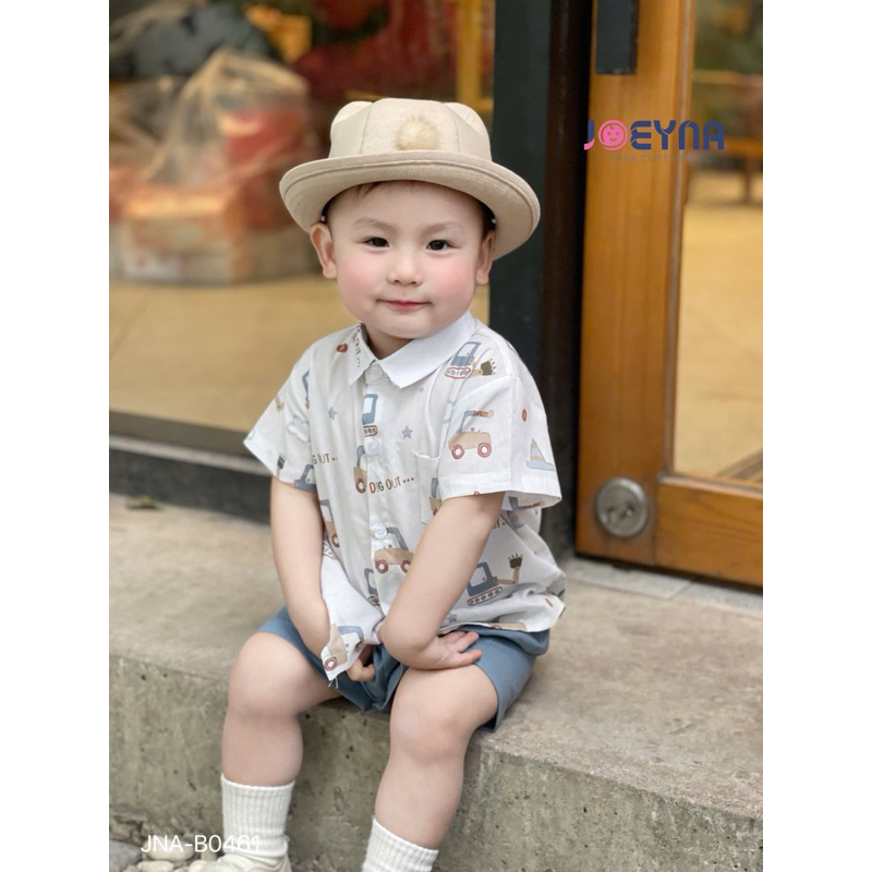Set bộ sơ mi cộc Joeyna B0461 xe cẩu cho bé