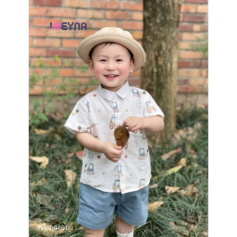 Set bộ sơ mi cộc Joeyna B0461 xe cẩu cho bé