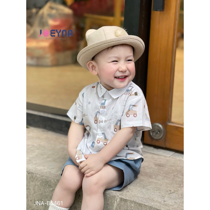 Set bộ sơ mi cộc Joeyna B0461 xe cẩu cho bé