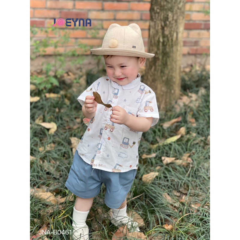 Set bộ sơ mi cộc Joeyna B0461 xe cẩu cho bé