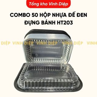 Combo 50 hộp nhựa đế đen đựng bánh, hoa quả dùng 1 lần - HT203