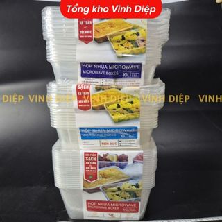 10 Hộp Nhựa Microwave Thuận Lợi - Hình Chữ Nhật, Có Nắp, Quay Được Trong Lò Vi Sóng