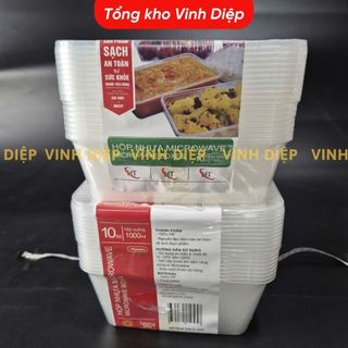 10 Hộp Nhựa Microwave Thuận Lợi - Hình Chữ Nhật, Có Nắp, Quay Được Trong Lò Vi Sóng