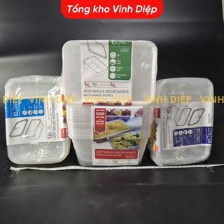 10 Hộp Nhựa Microwave Thuận Lợi - Hình Chữ Nhật, Có Nắp, Quay Được Trong Lò Vi Sóng