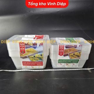 10 Hộp Nhựa Microwave Thuận Lợi - Hình Chữ Nhật, Có Nắp, Quay Được Trong Lò Vi Sóng
