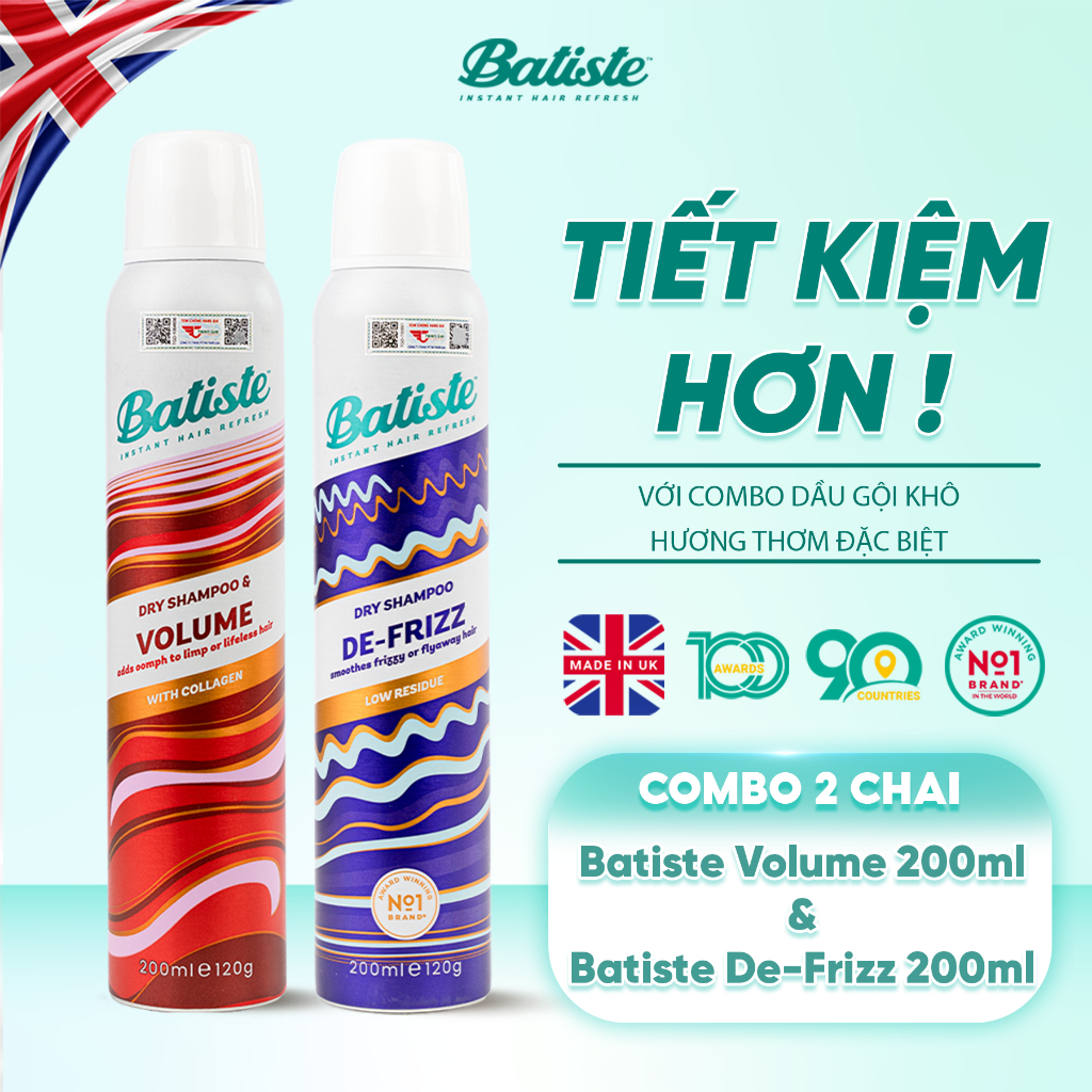 Ảnh Combo 2 Chai Dầu Gội Khô Chuyên Biệt Batiste Dry Shampoo 200ml Số 1 UK - Dành Cho Tóc Hư Tổn, Khô Xơ 1