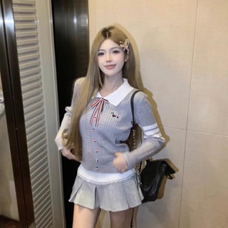 Áo len nữ mỏng mongtoghi dài tay kèm cài nơ thêu cún