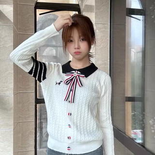 Áo len nữ mỏng mongtoghi dài tay kèm cài nơ thêu cún