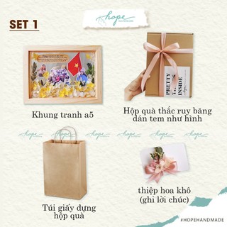 Set hộp quà khung ảnh hoa khô làm quà tốt nghiệp, treo tường hoặc để bàn kỷ niệm, tặng bạn