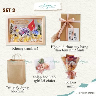 Set hộp quà khung ảnh hoa khô làm quà tốt nghiệp, treo tường hoặc để bàn kỷ niệm, tặng bạn