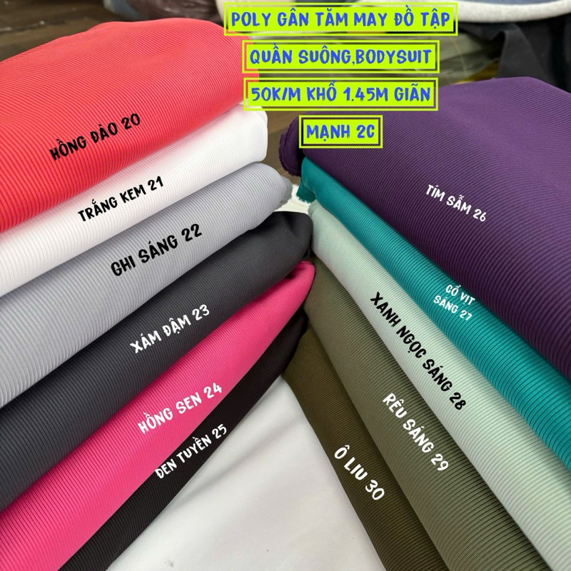 Vải Thun Gân Poly ,- may Đồ Tập- thể thao Bộ bó sát-gân nhỏ- co giãn ...