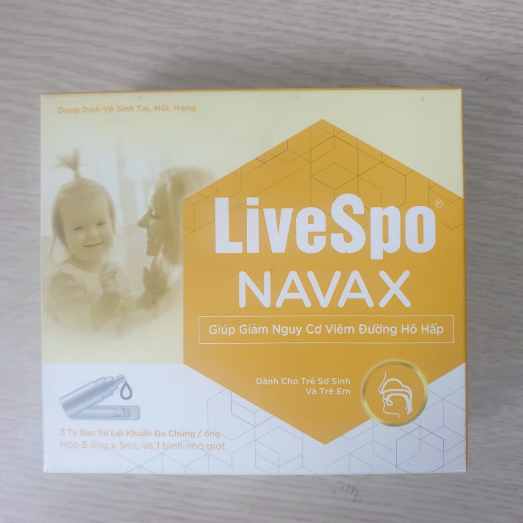 Nhỏ mũi nước muối sinh lý bào tử lợi khuẩn LiveSpo Navax sơ sinh hỗ trợ giảm viêm mũi