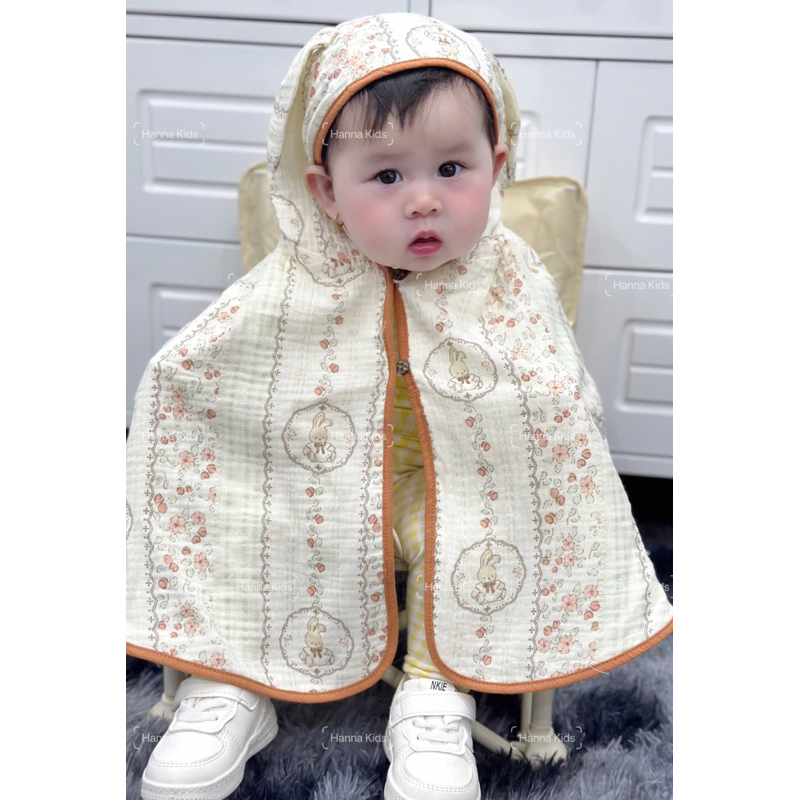 [Kèm Tấm Kính] Áo Choàng 2 Lớp Vải Gân Đũi Cao Cấp(Kèm Lớp Lót Habutai) Siêu Mềm Mịn Cho Bé 0-3T