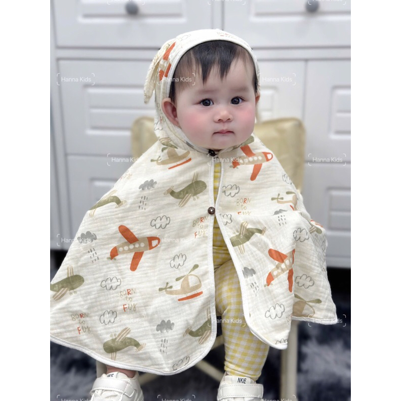 [Kèm Tấm Kính] Áo Choàng 2 Lớp Vải Gân Đũi Cao Cấp(Kèm Lớp Lót Habutai) Siêu Mềm Mịn Cho Bé 0-3T