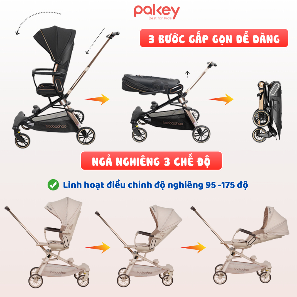 [Mới 2026] Xe Đẩy Cho Bé Baobaohao V16, Xe Đẩy Gấp Gọn 2 Chiều 3 Chế Độ Ngả Mang Đi Chơi, Xe Đẩy Du Lịch Dễ Dàng