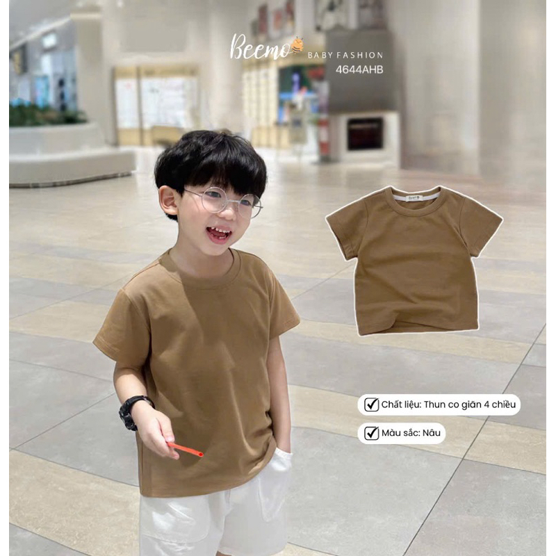 Áo phông cộc tay trơn Beemo nhiều màu cho bé trai, kiểu dáng basic, Áo thun cộc tay bé trai 9-24kg