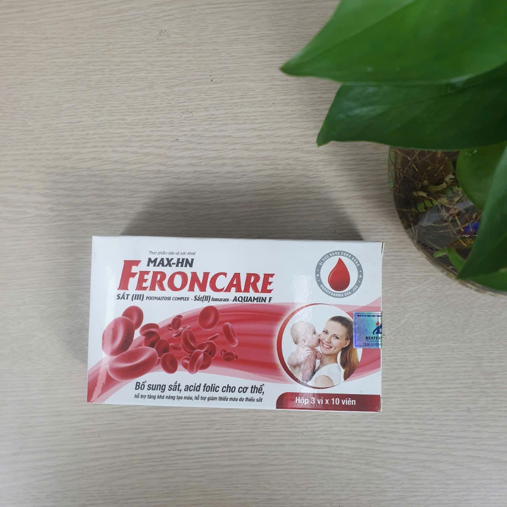 MAX - HN FERONCARE bổ sung sắt, acid Folic, hỗ trợ tạo máu, giảm thiếu máu do thiếu sắt, hộp 30v