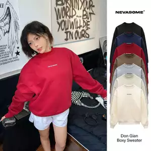 Áo Sweater NEVASOME Đơn Giản Nỉ Lót Lông Cừu LocalBrand Basic Cotton 420gsm Boxy Nam Nữ