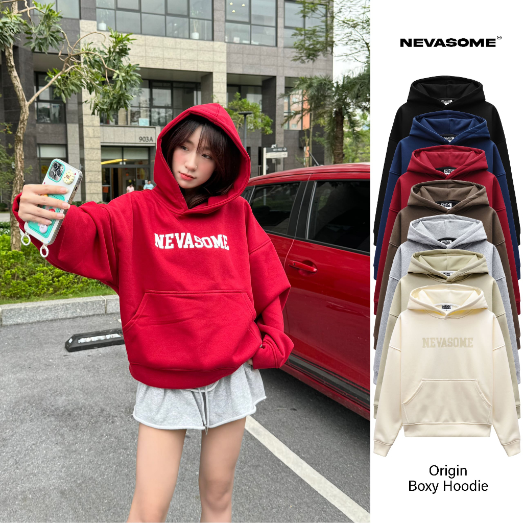 [KHÔNG XÙ] Áo Hoodie Origin Nevasome - Nỉ Lót Lông Cừu Cotton 360 gsm Form Boxy Dài Tay Nam Nữ