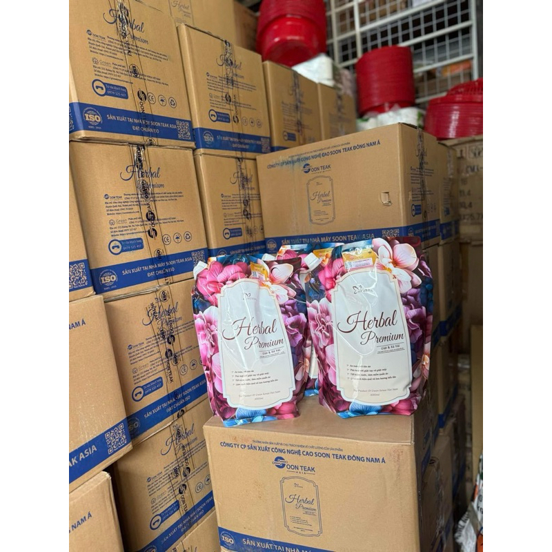 Thùng 4 túi Nước Giặt HERBAL PRENUM Mẫu mới nhất 2025  nước hoa pháp (4 túi 3l 1 thùng 12l) lưu hương thơm lâu AMIZIN
