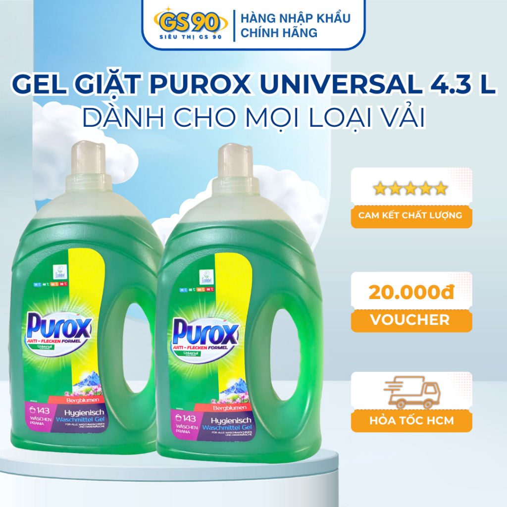 [MUA 1 TẶNG 1] Nước Giặt Gel Giặt Đa Năng PUROX 4.3L công thức đậm đặc đánh bay vết bẩn hiệu quả