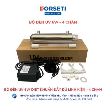 Bộ Đèn UV Gồm Đèn 6W 4 Chân Cắm 1 Đầu, Vỏ Đèn, Nguồn Đèn, Cút Nối, Gioăng, Kẹp dành cho Máy Lọc Nước, bể cá...
