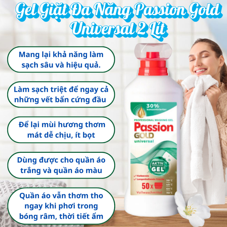 Nước Giặt Passion Gold 2 Lít Làm Sạch Và Chăm Sóc Sợi Vải Nhập Khẩu Đức