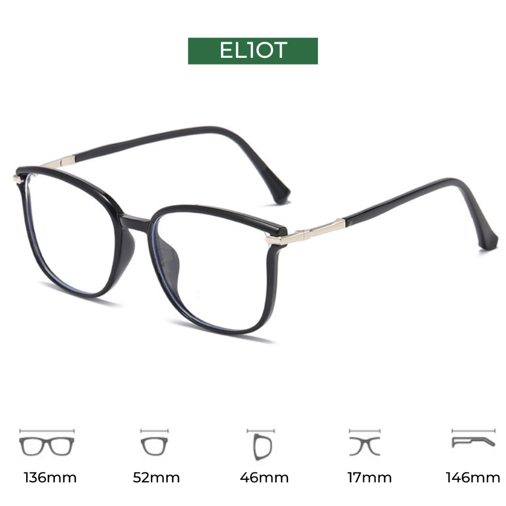 Gọng kính cận mắt mèo vuông ELIOT Eyewear càng kính thanh mảnh nhẹ nhàng màu sắc thời trang có thể thay tròng cận EL8120