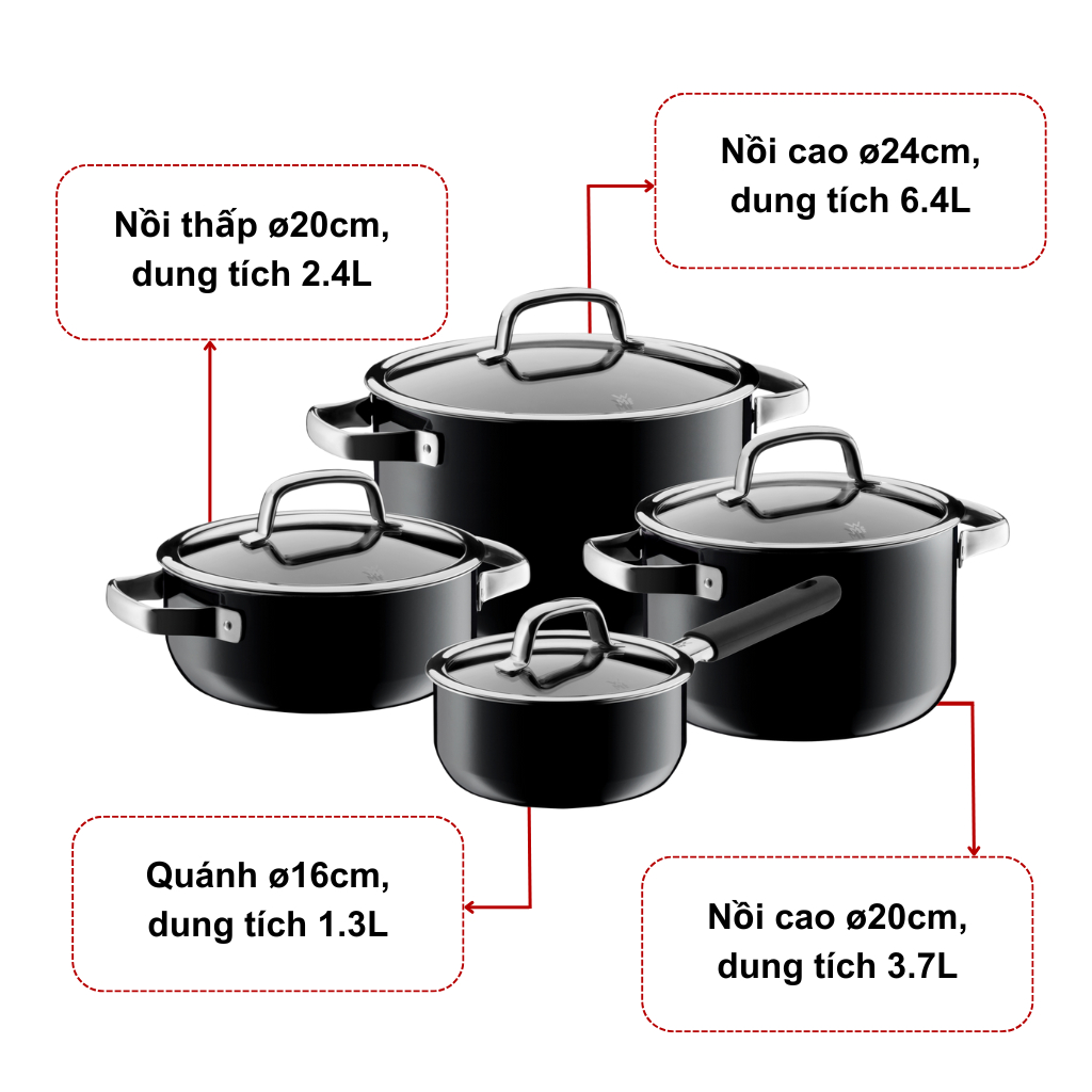 Bộ Nồi Cao Cấp 4 Món WMF Fusiontec, Chất Liệu Cromargan Phủ Khoáng Thạch Anh, An Toàn Với Sức Khỏe