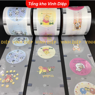 Màng dập miệng cốc trà sữa in sẵn cuộn 2400 nắp giao màu ngẫu nhiên