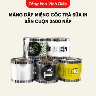 Màng dập miệng cốc trà sữa in sẵn cuộn 2400 nắp giao màu ngẫu nhiên