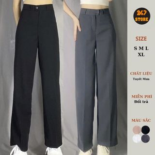 Quần Tây Nữ Ống Rộng Lưng Cao 247Store Phong Cách Basic School, Đi Học Đi Làm Thanh Lịch
