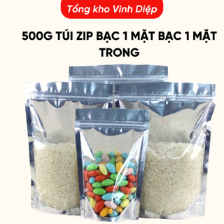 500g Túi zip bạc 1 mặt bạc 1 mặt trong đáy đứng nhiều kích thước