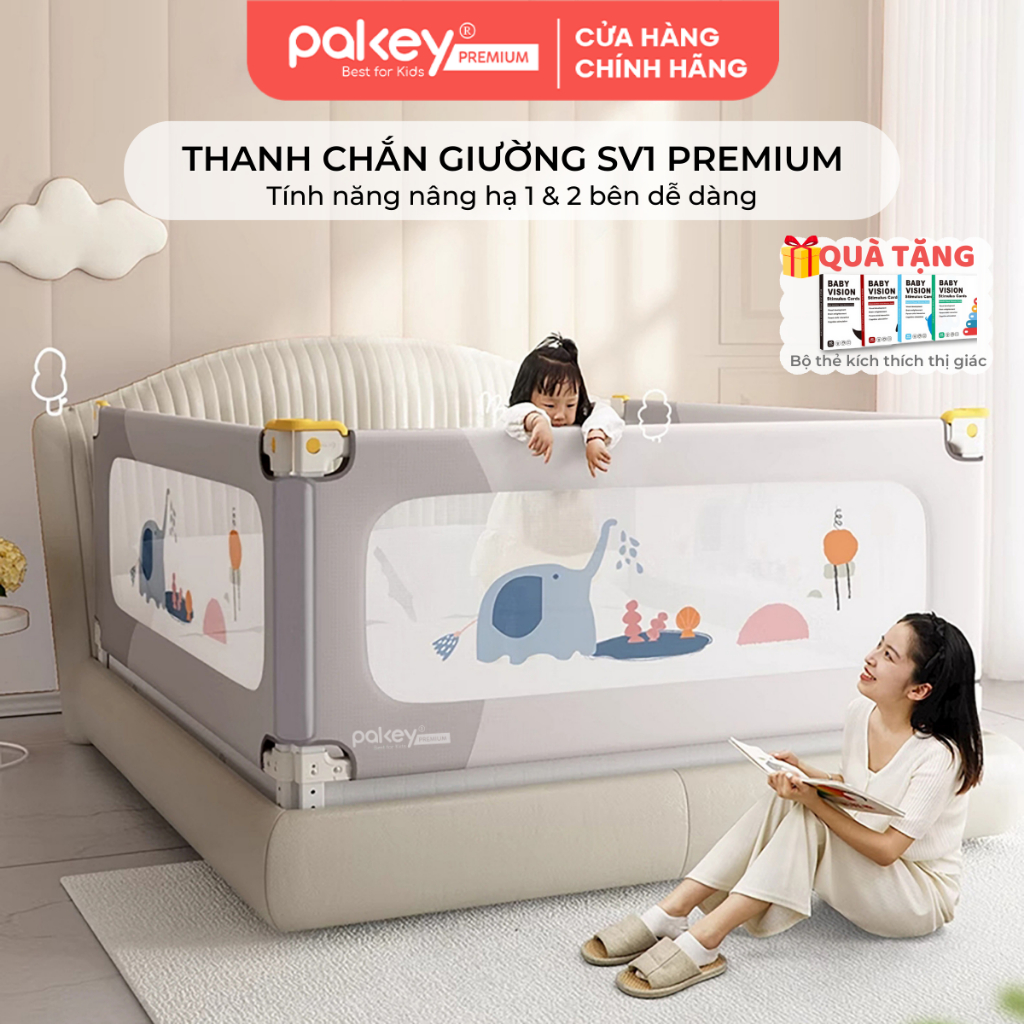 Ảnh Thanh Chắn Giường PAKEY Premium SV1 Kèm Túi Đựng Đồ,  Khung Dày Dặn Có Bọc Xốp An Toàn Cho Bé 1