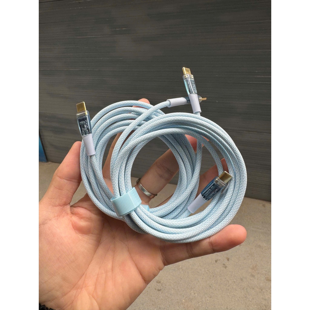 Cáp Sạc Type-C to Type-C 100W Dài 2m – Thiết Kế Trong Suốt, Đầu Cắm Mạ Vàng Sang Trọng, Chống Rối & Siêu Bền