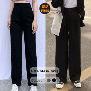 Quần Tây Nữ Ống Rộng Lưng Cao 247Store Phong Cách Basic School, Đi Học Đi Làm Thanh Lịch
