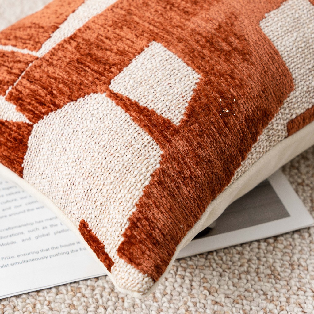 Vỏ Gối Tựa Lưng Cao Cấp Dệt Jacquard Tông Nâu Cam Sang Trọng