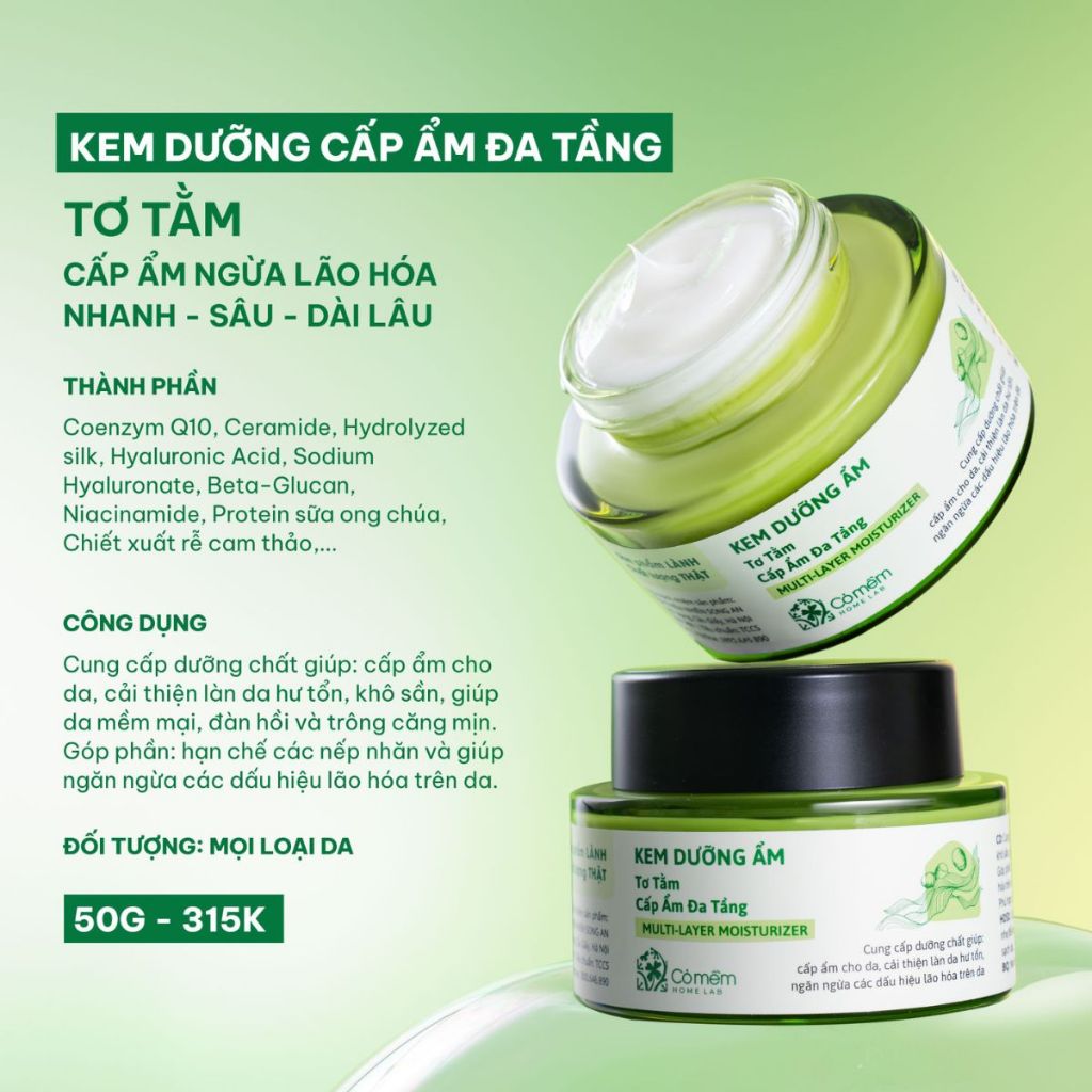 Ảnh Kem Dưỡng Ẩm Da Mặt Cấp Ẩm Đa Tầng Tơ Tằm Ngăn Ngừa Lão Hóa Cỏ Mềm 50gr 1