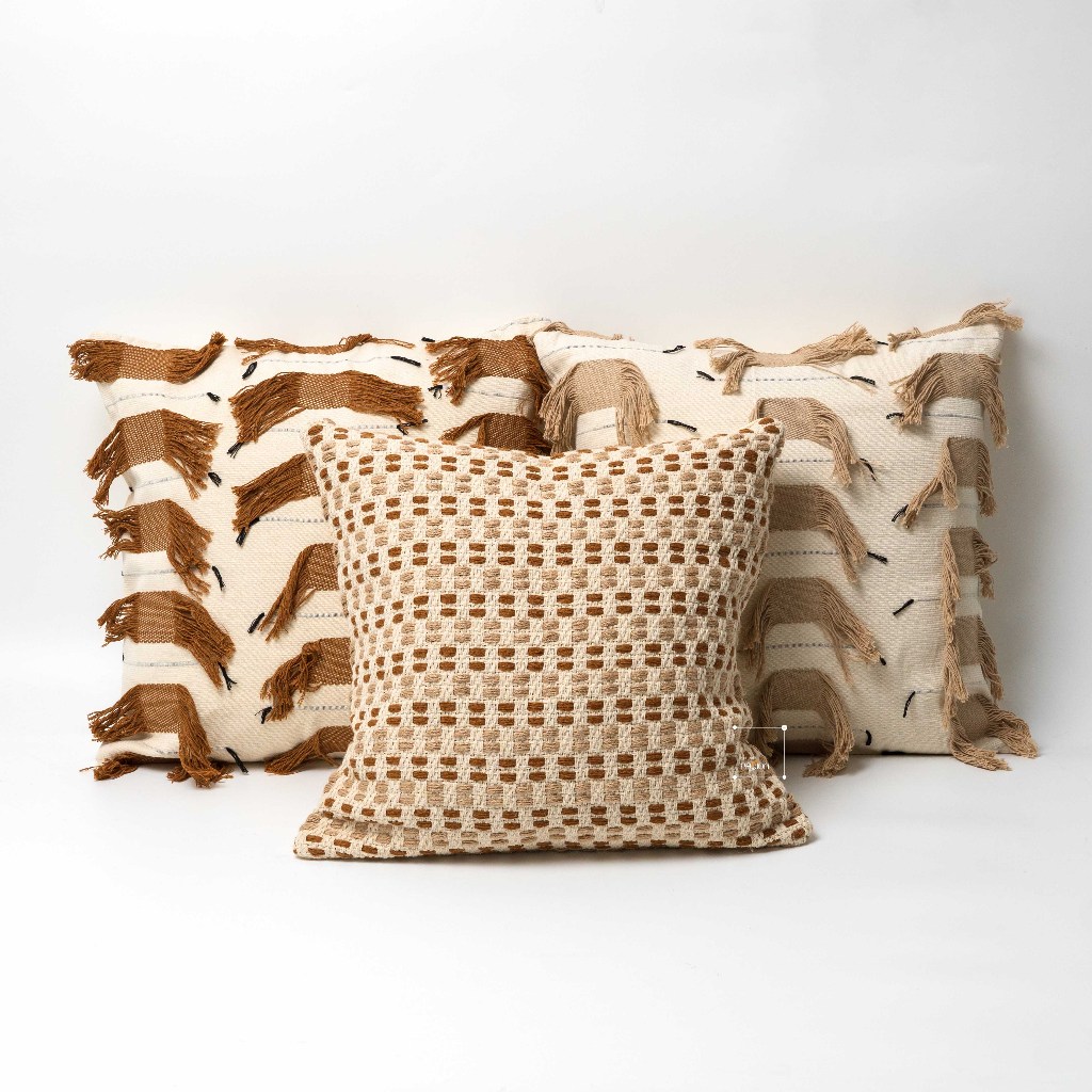 Vỏ Gối Tựa Lưng Cao Cấp Dệt Jacquard Tông Nâu Cam Sang Trọng