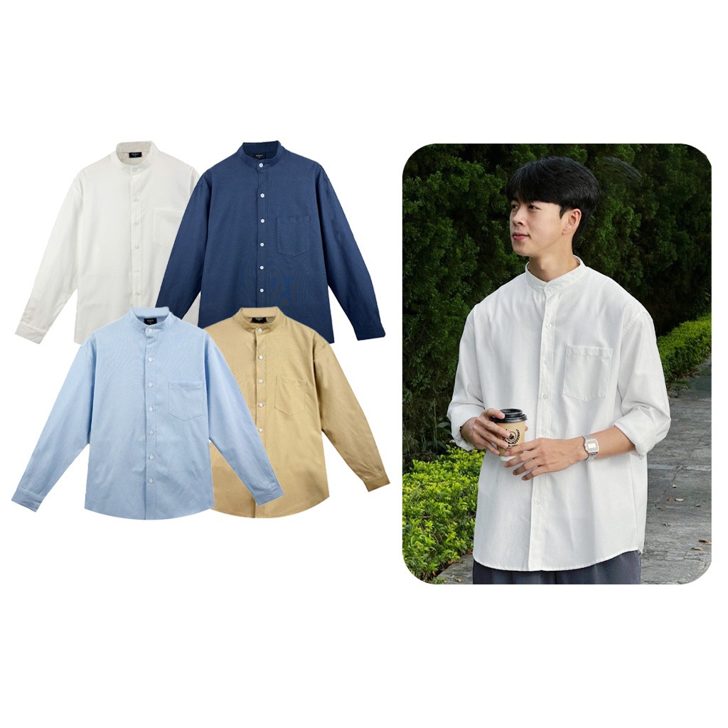 Áo Sơ Mi Trắng Trơn Tay Dài Nam Nữ Hàn Quốc Cổ Tàu Local Brand Chất Liệu Oxford Form Rộng 3 Màu Halley A12