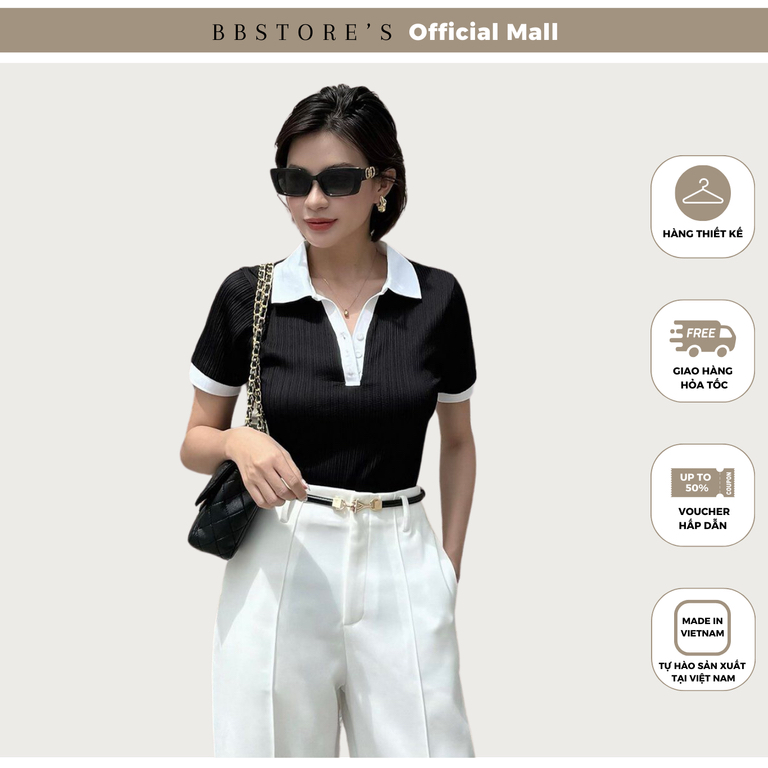 Ảnh BBSTORE’S Áo Thun Polo Tay Ngắn Phối Cổ Trắng Thanh Lịch - A4033A 1